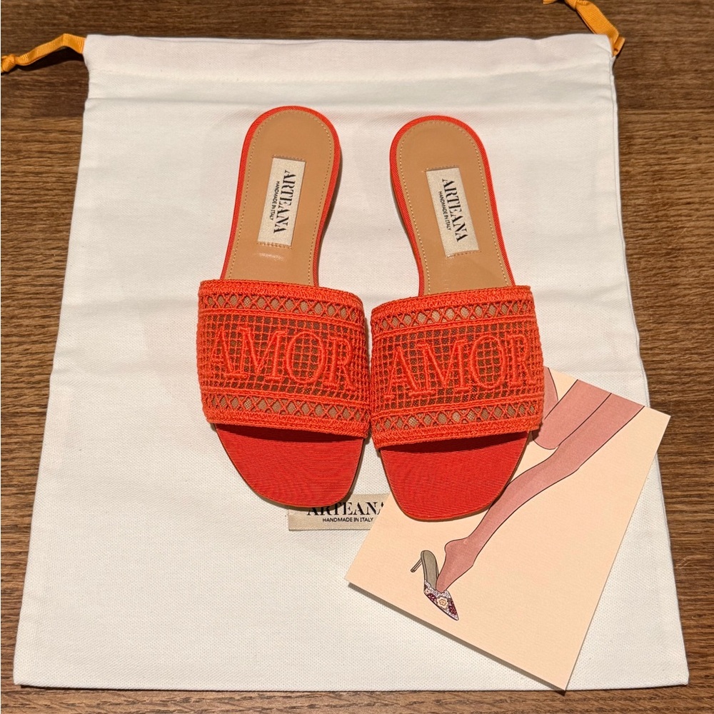 Arteana Handmade Slide Sandals | Made in Italy | Orange